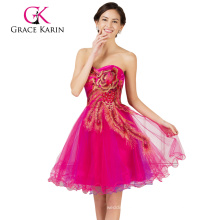 GK Newest Design Hot Pink Strapless Short Tulle Peacock Cocktail Dress CL007541-3